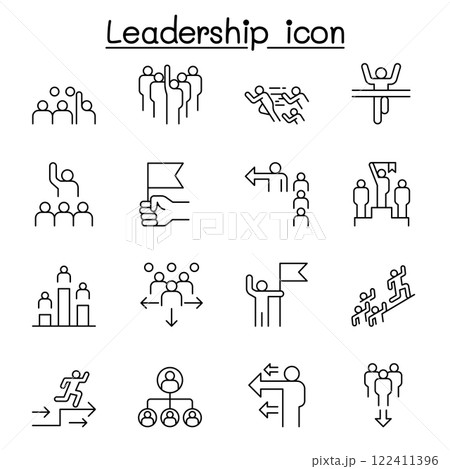 Leadership icon set in thin line style 122411396