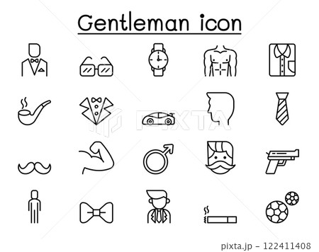 Gentleman icon set in thin line style 122411408
