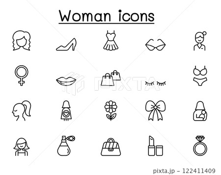 Woman icon set in thin line style 122411409