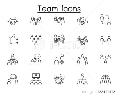 Team icon set in thin line style 122411412