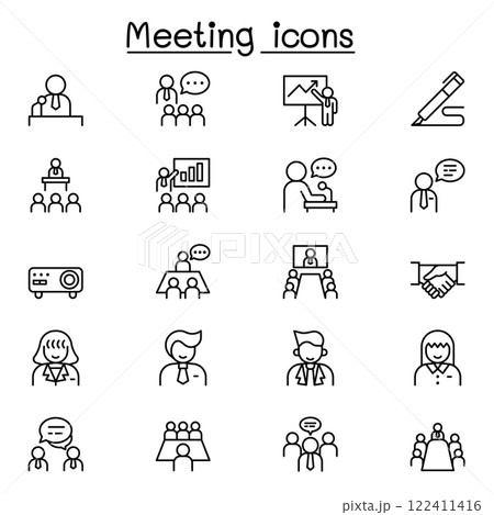 business meeting icon set in thin line style 122411416