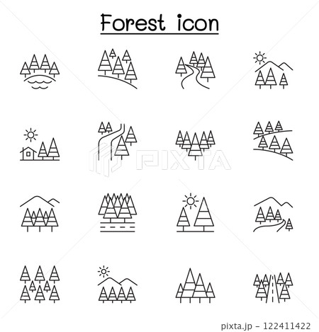 Forest icon set in thin line style 122411422