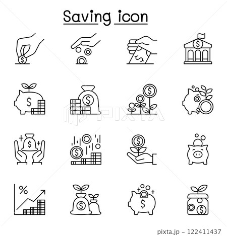 Saving icon set in thin line style Saving icon set in thin line style 122411437