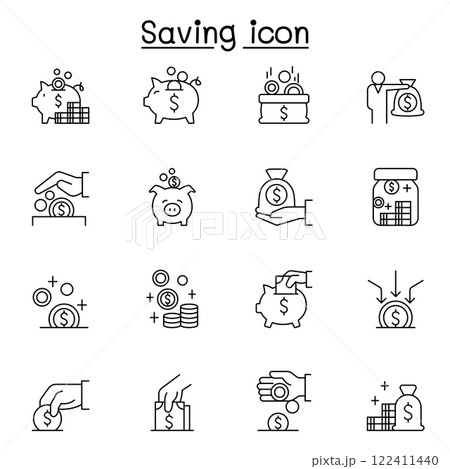 Saving icon set in thin line style 122411440