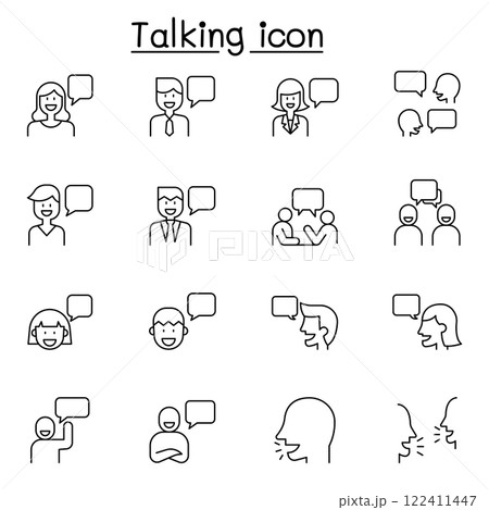 Talking icon set in thin line style Talking icon set in thin line style 122411447