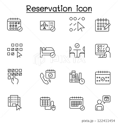 Reservation icon set in thin line style 122411454