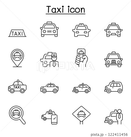 Taxi icon set in thin line stlye Taxi icon set in thin line stlye 122411456