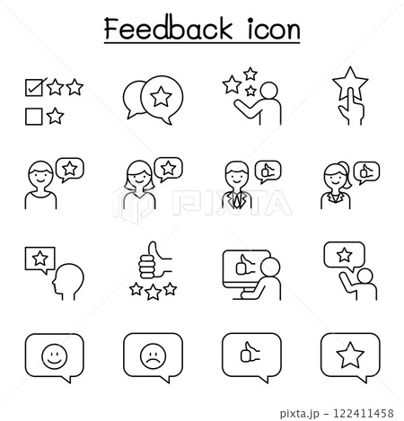 Feedback, comment, royalty, favourite, review, response icon set in thin line style 122411458