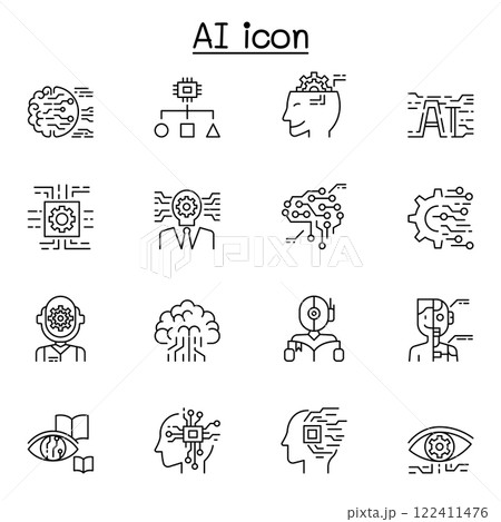 Artificial intelligence icon set in thin line style 122411476