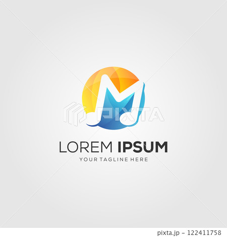 Music logo with letter M symbol in negative space Music logo with letter M symbol in negative space 122411758