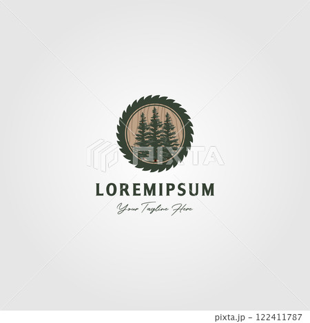 pine tree grinding logo vector vintage illustration design 122411787