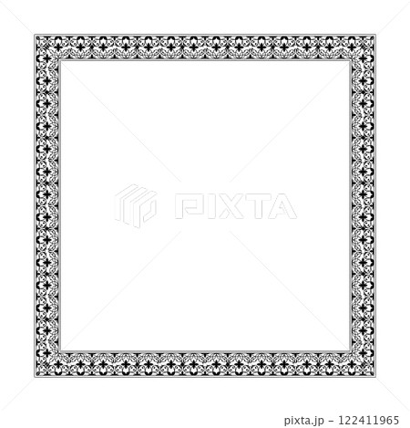 Square monochrome floral european national pattern frame. Ethnic square ornament of Ancient Greece, Roman Empire, India. Pattern frame for square surfaces, invitations, textiles, engraving, embroidery 122411965
