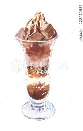 チョコレートパフェの水彩イラスト チョコレートパフェの水彩イラスト 122411983