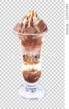 チョコレートパフェの水彩イラスト チョコレートパフェの水彩イラスト 122411983