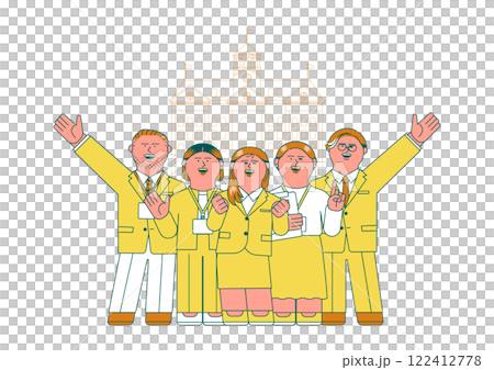 Illustration of smiling men and women wearing suits Illustration of smiling men and women wearing suits 122412778