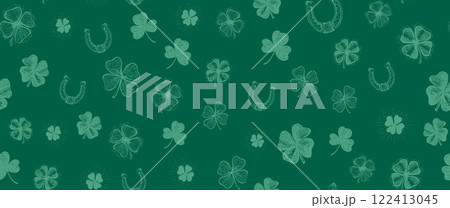 St. Patricks Day, clover pattern on green. Hand drawn illustrations	 122413045