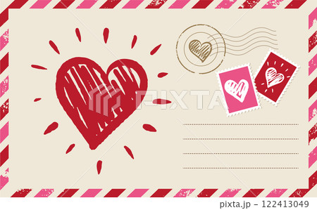Valentines day. Mail, Postcard, with Heart hand drawn.	 122413049