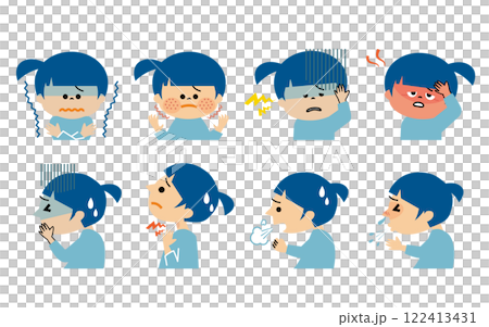 感冒症狀女孩插畫 122413431