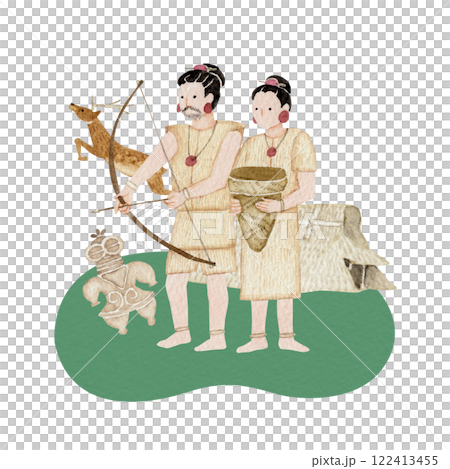 Jomon period Japanese history watercolor illustration Jomon period Japanese history watercolor illustration 122413455