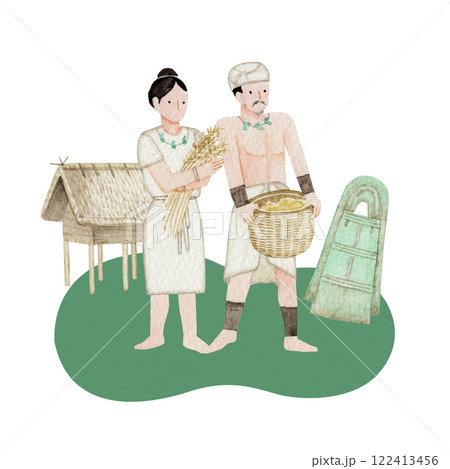 弥生時代　日本の歴史　水彩 イラスト 122413456