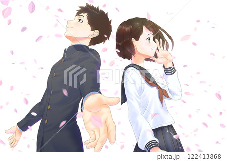 横顔の学生_①A案_キャラ男女、桜の花びら 122413868