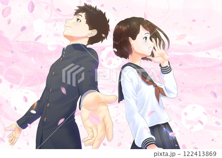 横顔の学生_①A案_キャラ男女、桜、EFF背景全部入り 122413869