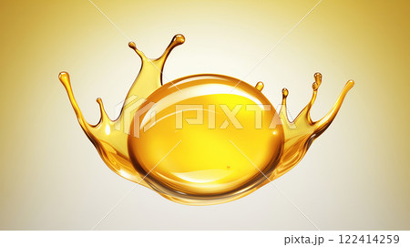 " 宙に舞うスプラッシュなゴールドの液体のクローズアップ撮影 " " 宙に舞うスプラッシュなゴールドの液体のクローズアップ撮影 " 122414259