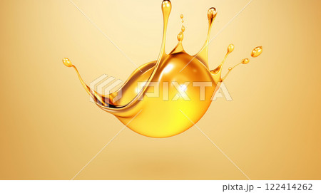 " 宙に舞うスプラッシュなゴールドの液体のクローズアップ撮影 " 122414262
