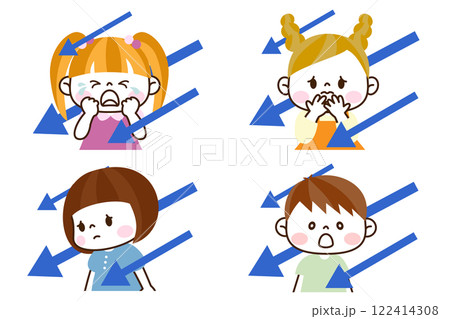 下向きの矢印としょんぼりかわいいキッズ 122414308