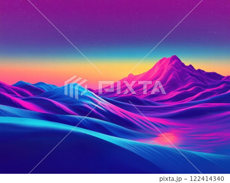 Neon Mountains Under a Starry Sky 122414340