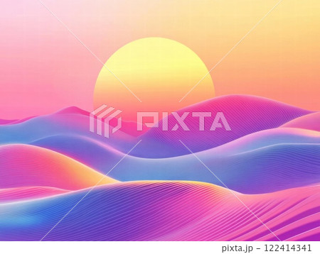 Sunset Over Abstract Wavy Hills 122414341