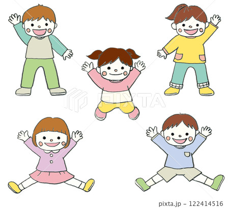 手描きの可愛く元気な子供のイラストセット 122414516
