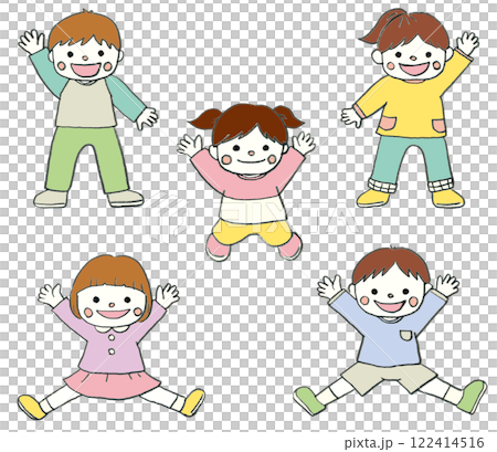 手描きの可愛く元気な子供のイラストセット 122414516