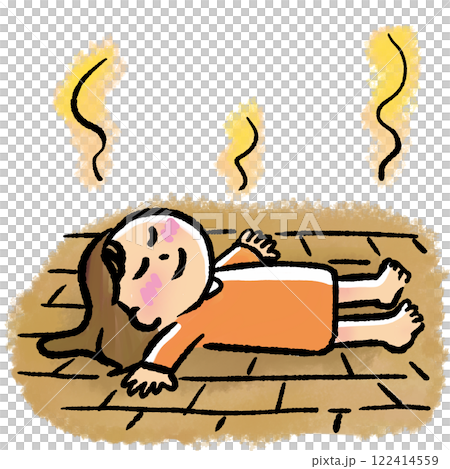 Illustration of a person warming up with floor heating 122414559