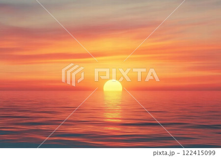 Golden Sunset Over Calm Ocean 122415099
