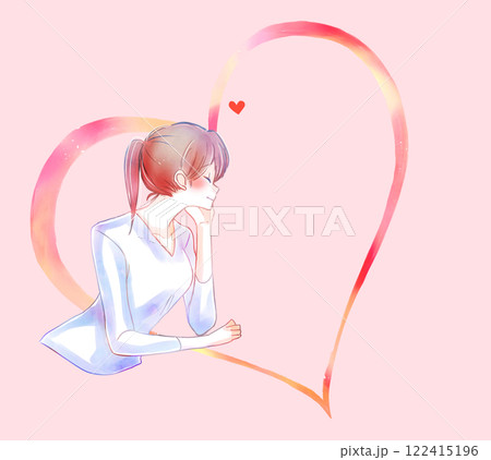 恋する女性　笑顔　ハート 122415196