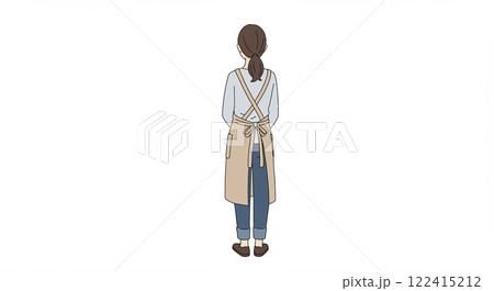 何にでも使える白背景のエプロン姿の後ろ姿の女性 122415212