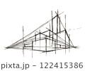 オフィス街のビルイメージ_手描きのパース線 122415386