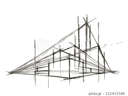オフィス街のビルイメージ_手描きのパース線 オフィス街のビルイメージ_手描きのパース線 122415386