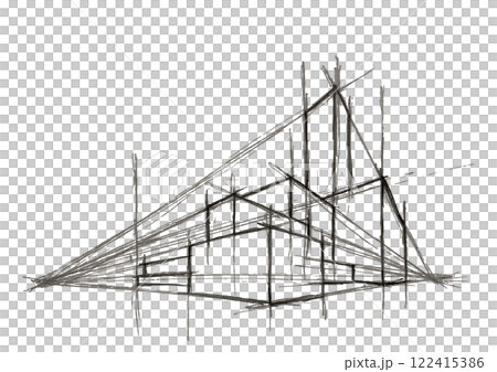 Image of buildings in an office district_hand-drawn perspective line 122415386