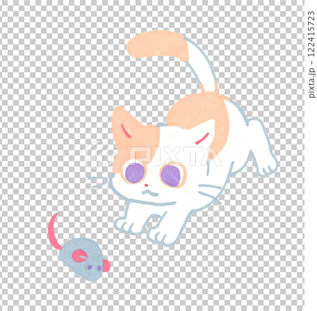 小貓玩老鼠玩具（柔和的色彩）可愛的動物手繪插畫素材 122415723