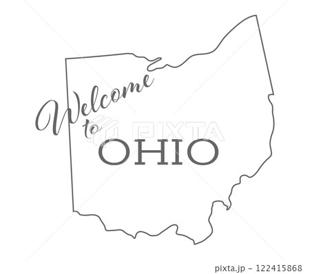 Welcome to Ohio. Outline of the state with a welcome inscription. A template for covers, banners, posters, and posters. 122415868