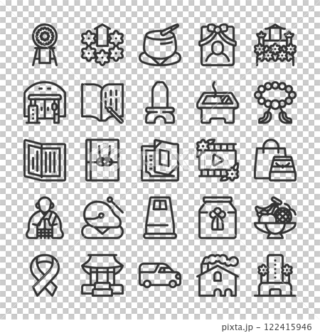Japanese funeral icon set Japanese funeral icon set 122415946