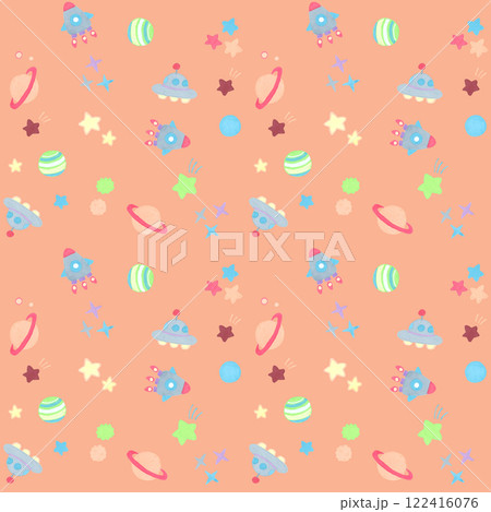 宇宙のかわいいイラストのシームレスパターン 手描きイラストの背景素材 宇宙のかわいいイラストのシームレスパターン 手描きイラストの背景素材 122416076