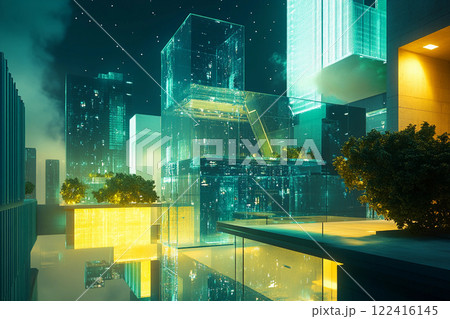 Modern architectural design blends nature and technology in a vibrant urban landscape Modern architectural design blends nature and technology in a vibrant urban landscape 122416145