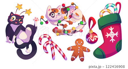 Funny Christmas cats set 122416908