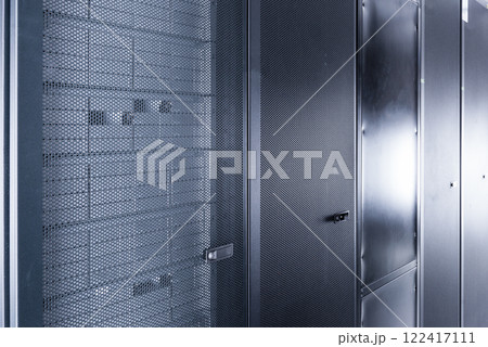 row of sever racks with perspective projection row of sever racks with perspective projection 122417111