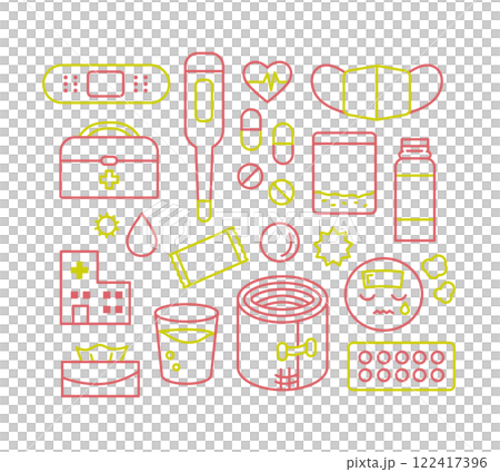 Injury, fever and health care icon set 122417396