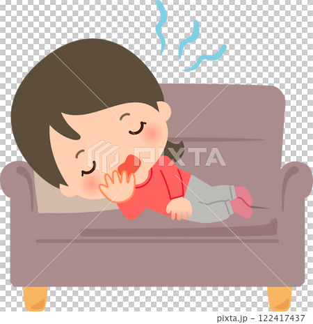 ソファで横になりあくびをしている女性 ソファで横になりあくびをしている女性 122417437