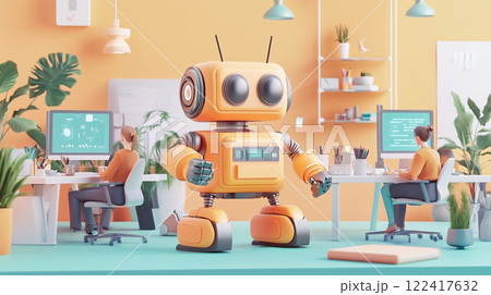 ロボットと共同作業の職場の3Dアート ロボットと共同作業の職場の3Dアート 122417632